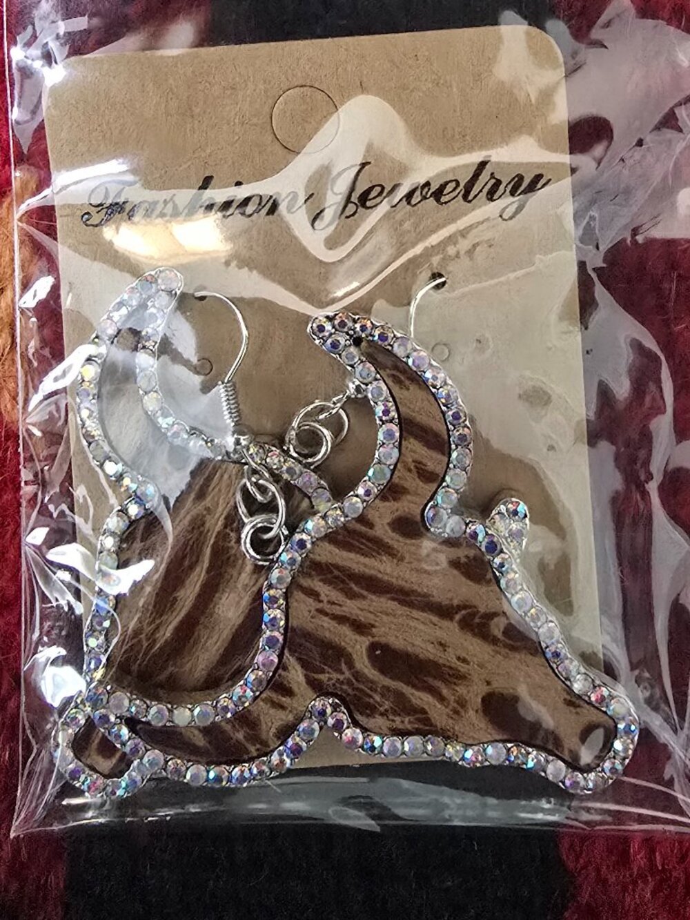 NWT Brown Steer Earrings with Rhinestones